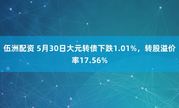 伍洲配资 5月30日大元转债下跌1.01%，转股溢价率17.56%